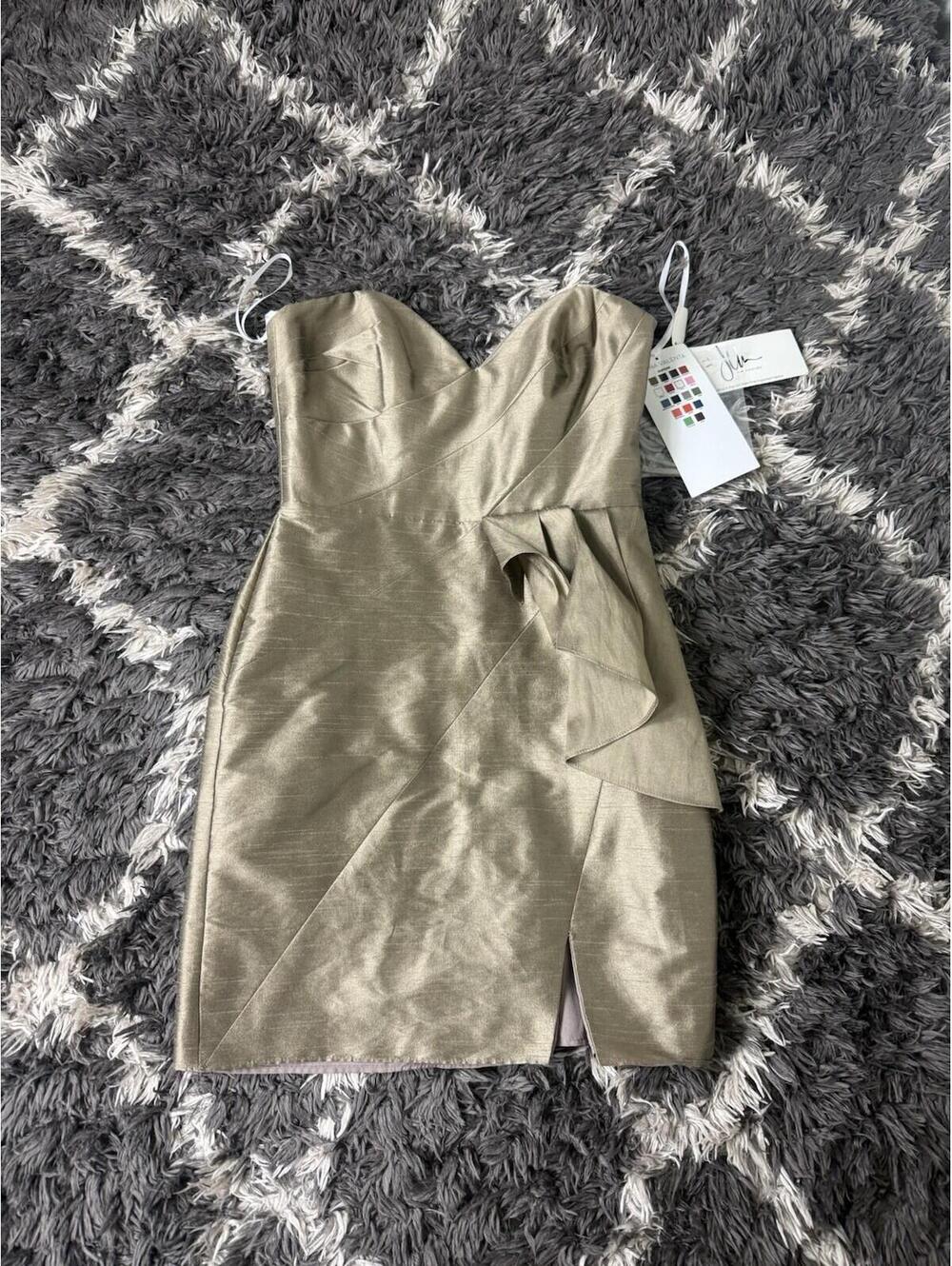 Alvina Valenta Maids Dress 12 Gold Strapless Sweetheart Cocktail Prom NWT